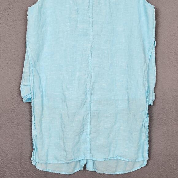 Chico's Linen Shirt Womens Large Size 2 Blue Sleeveless Button Front Tunic Lined - Picture 8 of 12